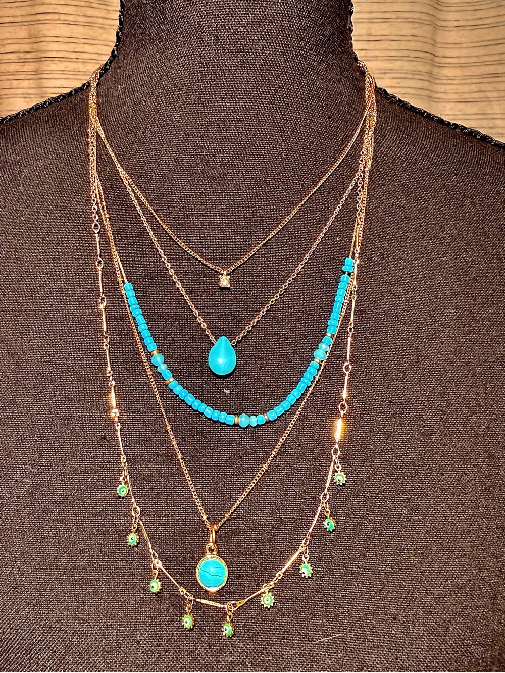 Layered Turquoise Pendant Necklace Set - Women Jewelry